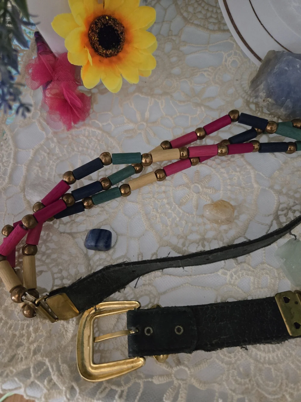 Boho Vintage Multi-Strand Beaded Waist Belt Women's Size 34
